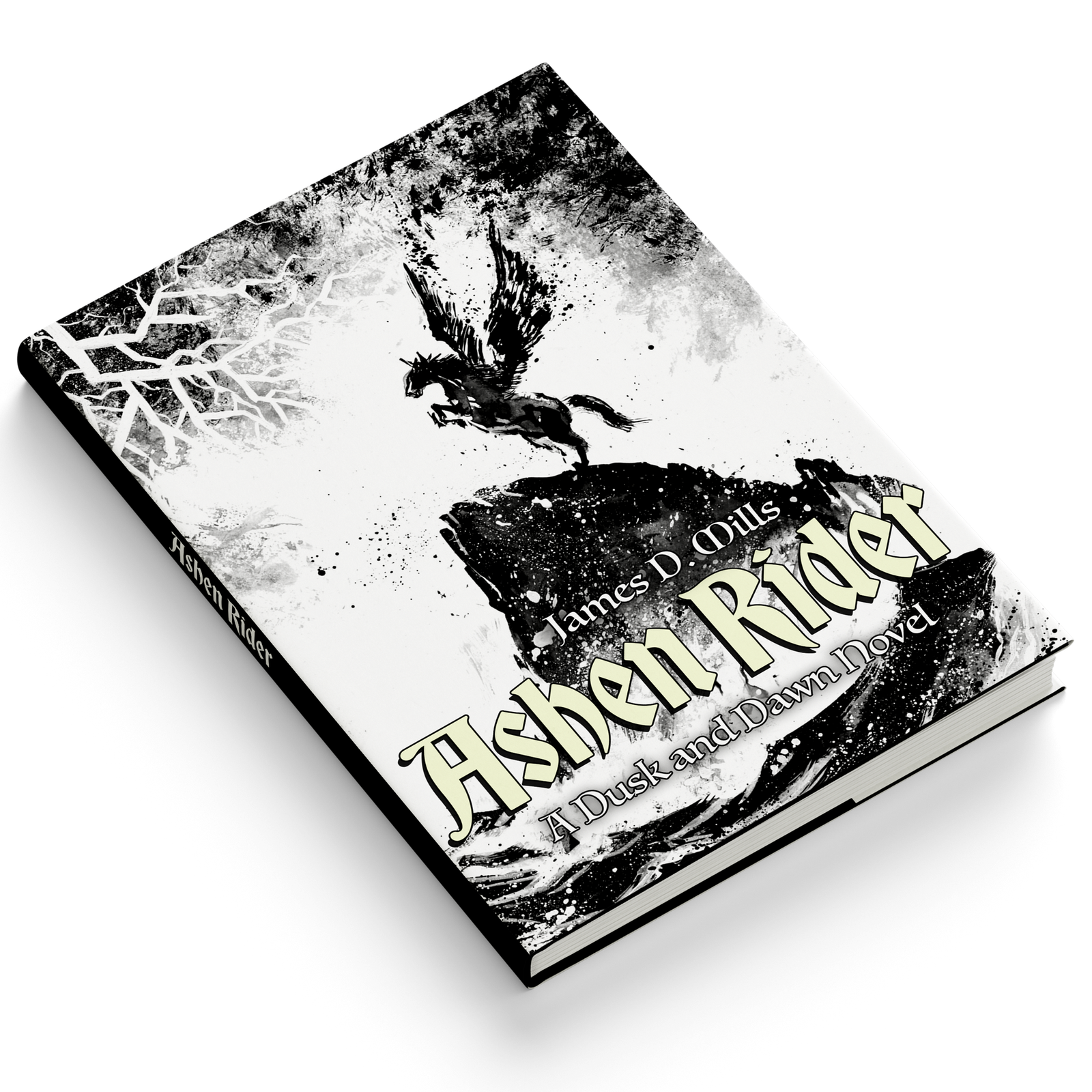 hardcover mockup of Ashen Rider